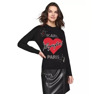 KARL LAGERFELD PARIS
Women's Petite Embellished Heart Graphic Sweater
